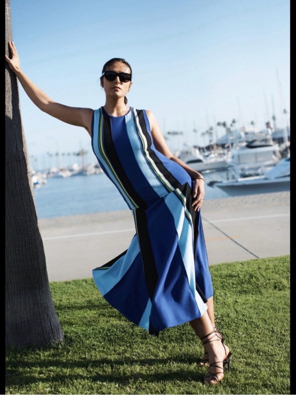 Scoop NYC Blue Multi-Stripe Sleeveless Knit Top and Skirt - NWOT
